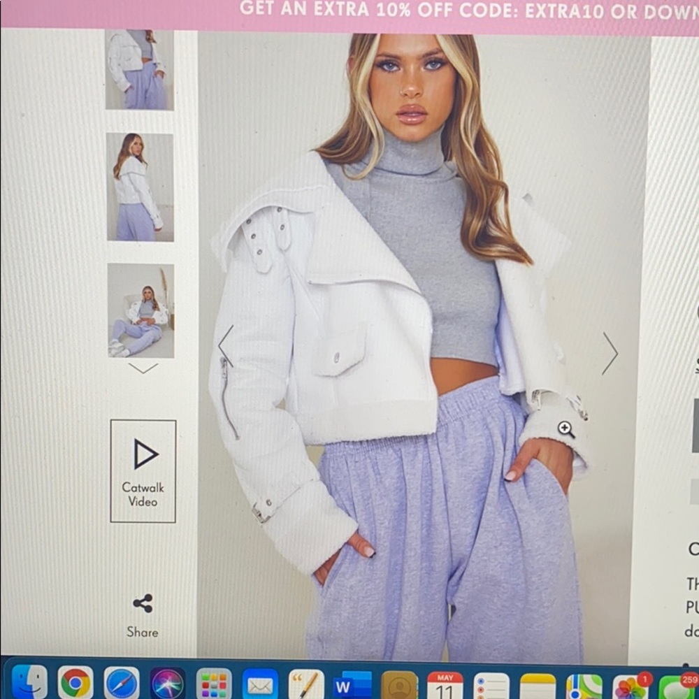 Pretty Little Thing White Cropped Borg Jacket US4